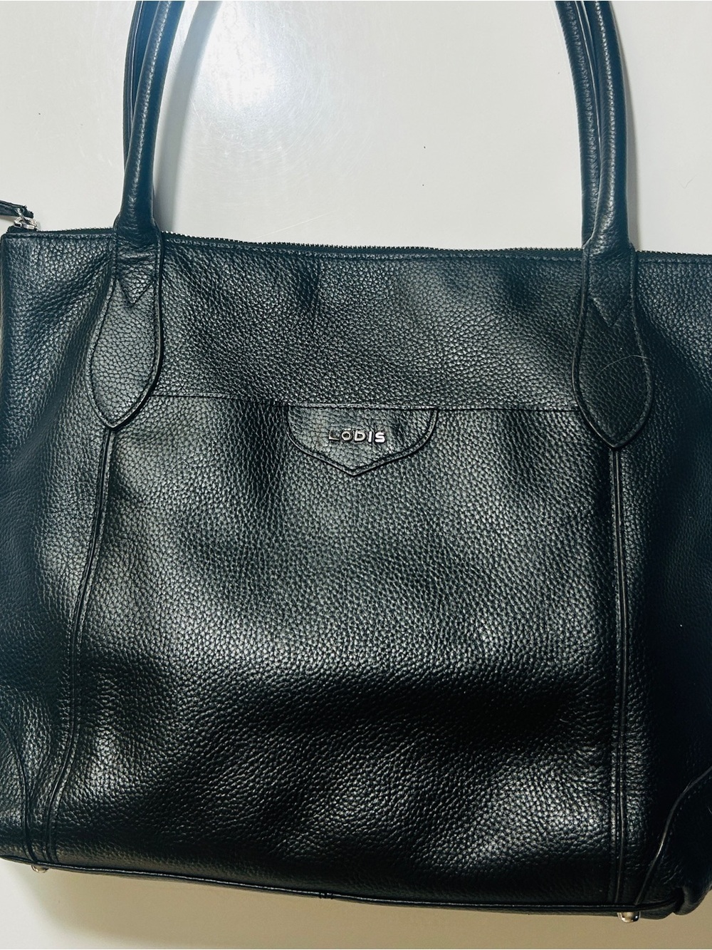 Lodis Black Pebbled Leather Tote with Double Handles - Picture 2 of 12